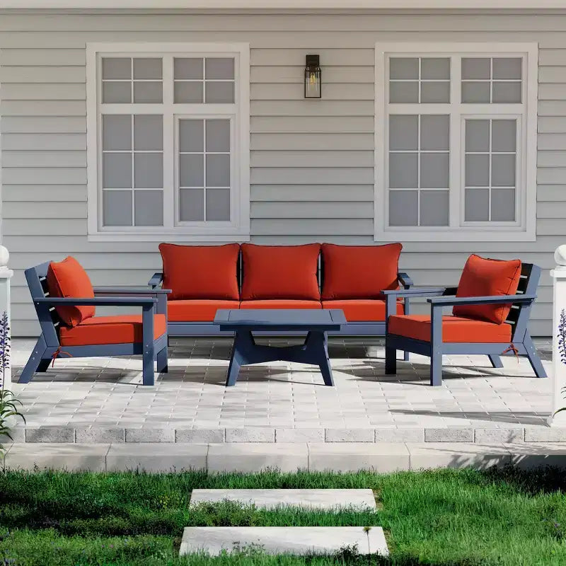 WestinTrends Avalon Salon de Jardin Modulable 6 Pièces, Bleu Marine/Orange