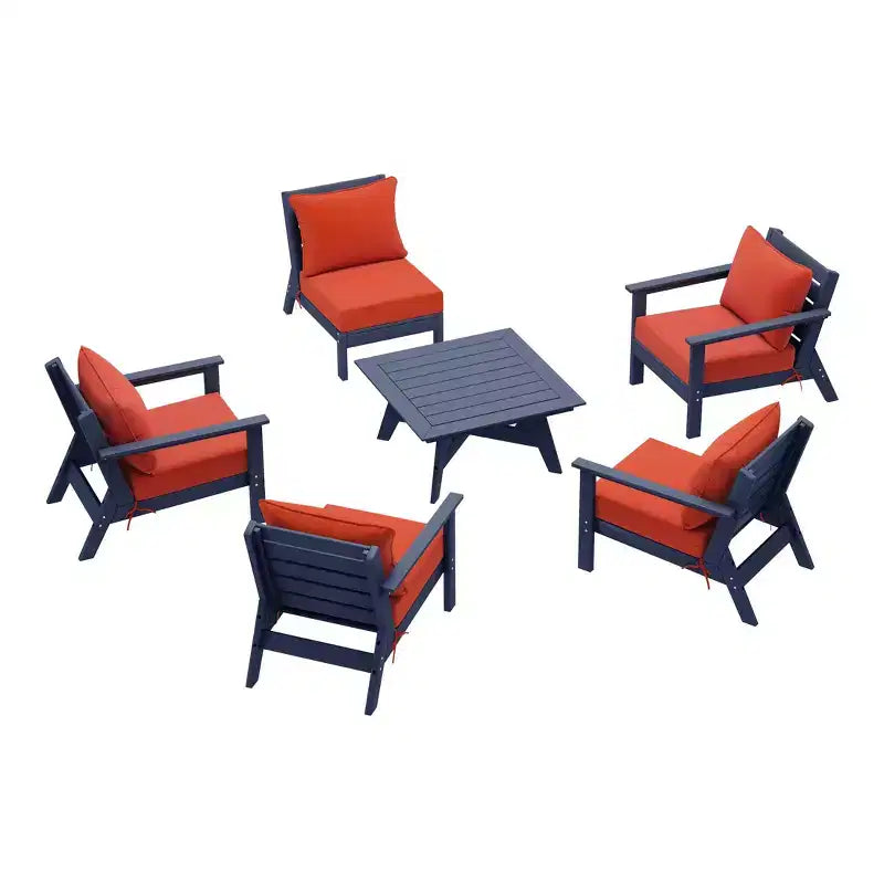 WestinTrends Avalon Salon de Jardin Modulable 6 Pièces, Bleu Marine/Orange