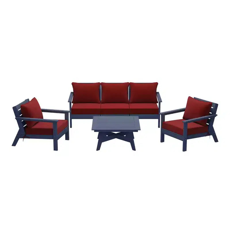 WestinTrends Avalon Outdoor 6-Piece Modular Sectional Patio Furniture Sofa Set, Navy Blue/Red