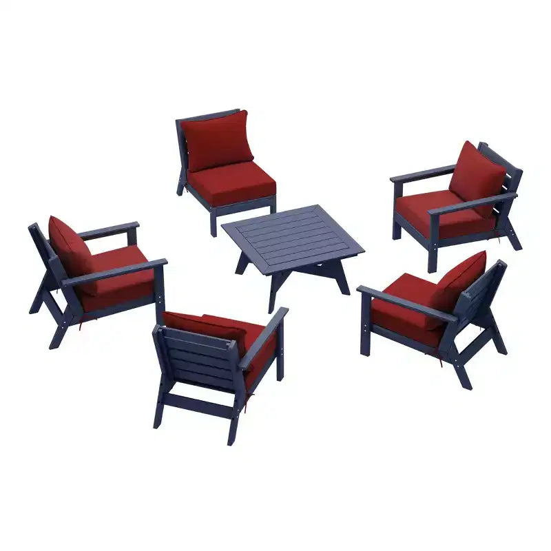 WestinTrends Avalon Ensemble de salon de jardin modulable 6 pièces, bleu marine/rouge