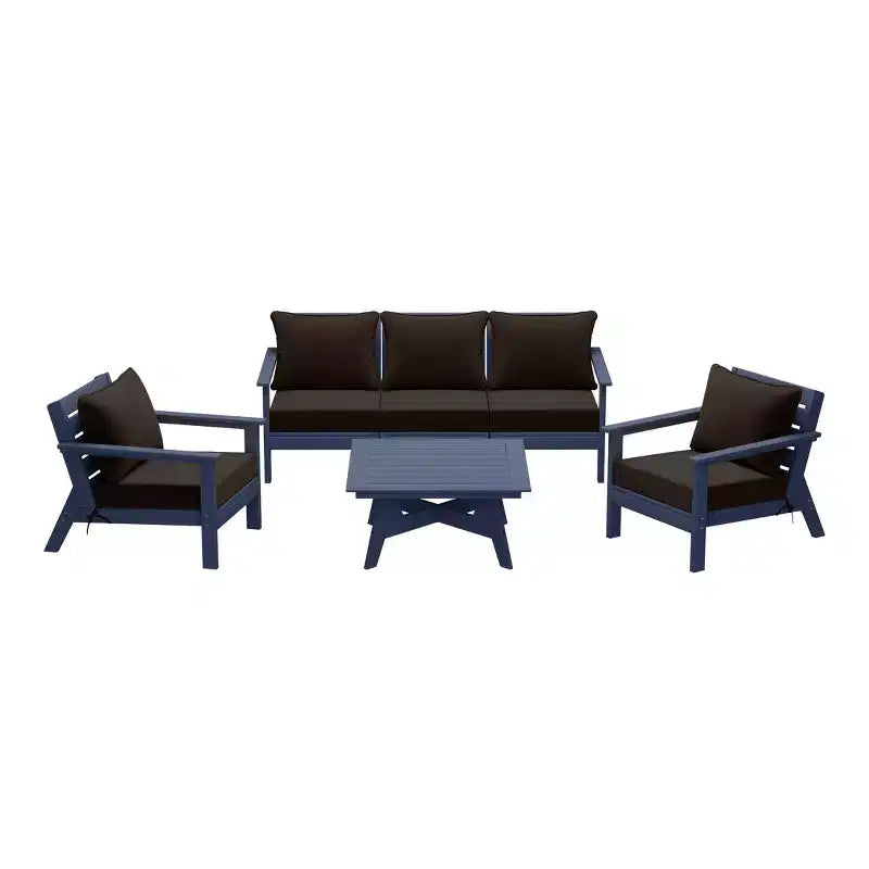 WestinTrends Avalon Outdoor 6-Piece Modular Sectional Patio Furniture Sofa Set, Navy Blue/Brown