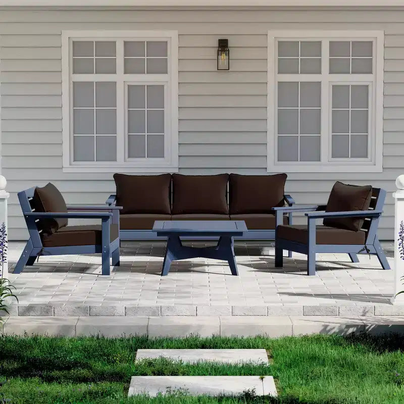 WestinTrends Avalon Salon de Jardin Modulable 6 Pièces, Canapé d'Extérieur, Bleu Marine/Marron