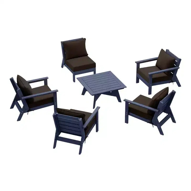 WestinTrends Avalon Salon de Jardin Modulable 6 Pièces, Canapé d'Extérieur, Bleu Marine/Marron