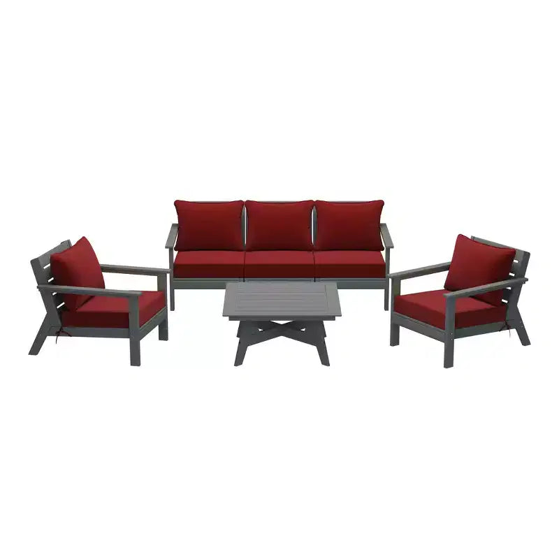 WestinTrends Avalon Outdoor 6-Piece Modular Sectional Patio Furniture Sofa Set, Gray/Red