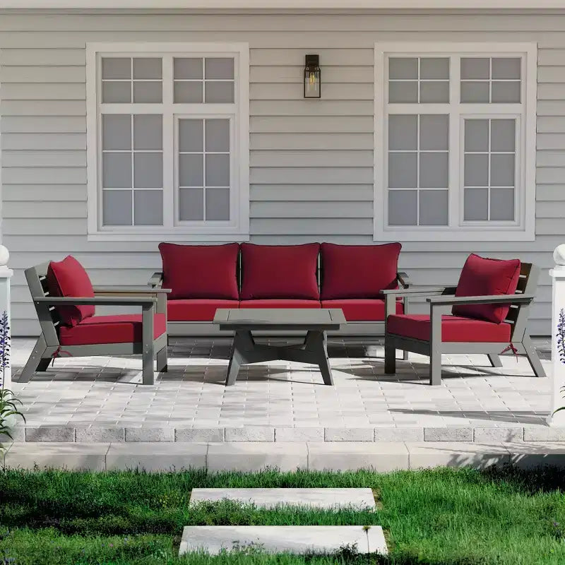 WestinTrends Avalon Salon de jardin modulaire 6 pièces, gris/rouge