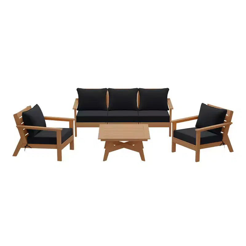 WestinTrends Avalon Outdoor 6-Piece Modular Sectional Patio Furniture Sofa Set, Teak/Black
