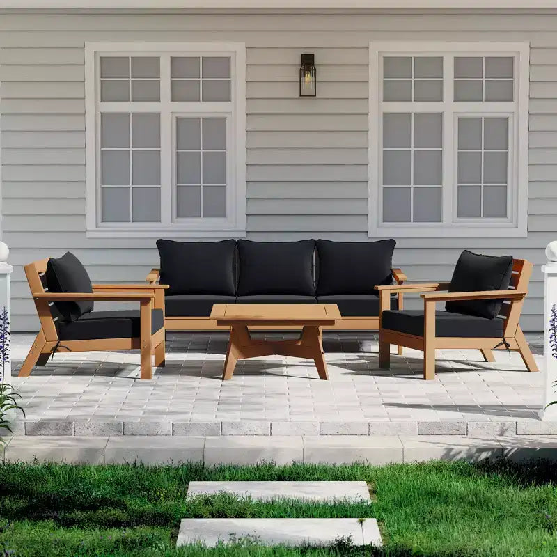 WestinTrends Avalon Salon de jardin modulaire 6 pièces en teck et noir
