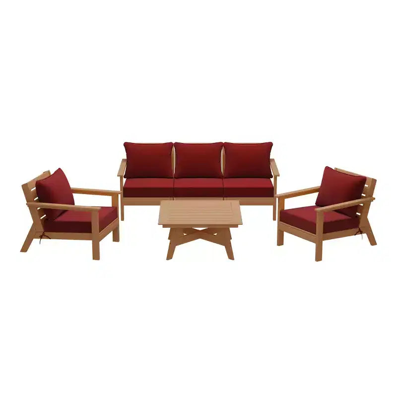 WestinTrends Avalon Outdoor 6-Piece Modular Sectional Patio Furniture Sofa Set, Teak/Red