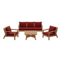 WestinTrends Avalon Outdoor 6-Piece Modular Sectional Patio Furniture Sofa Set, Teak/Red