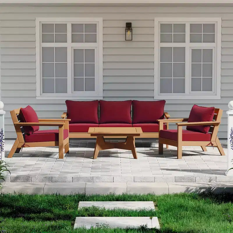 WestinTrends Avalon Salon de Jardin Modulable 6 Pièces, Teck/Rouge