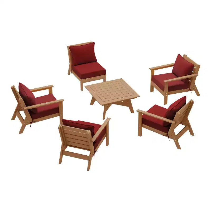 WestinTrends Avalon Salon de Jardin Modulable 6 Pièces, Teck/Rouge