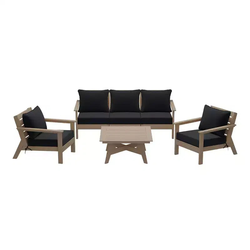 WestinTrends Avalon Outdoor 6-Piece Modular Sectional Patio Furniture Sofa Set, Weathered Wood/Black