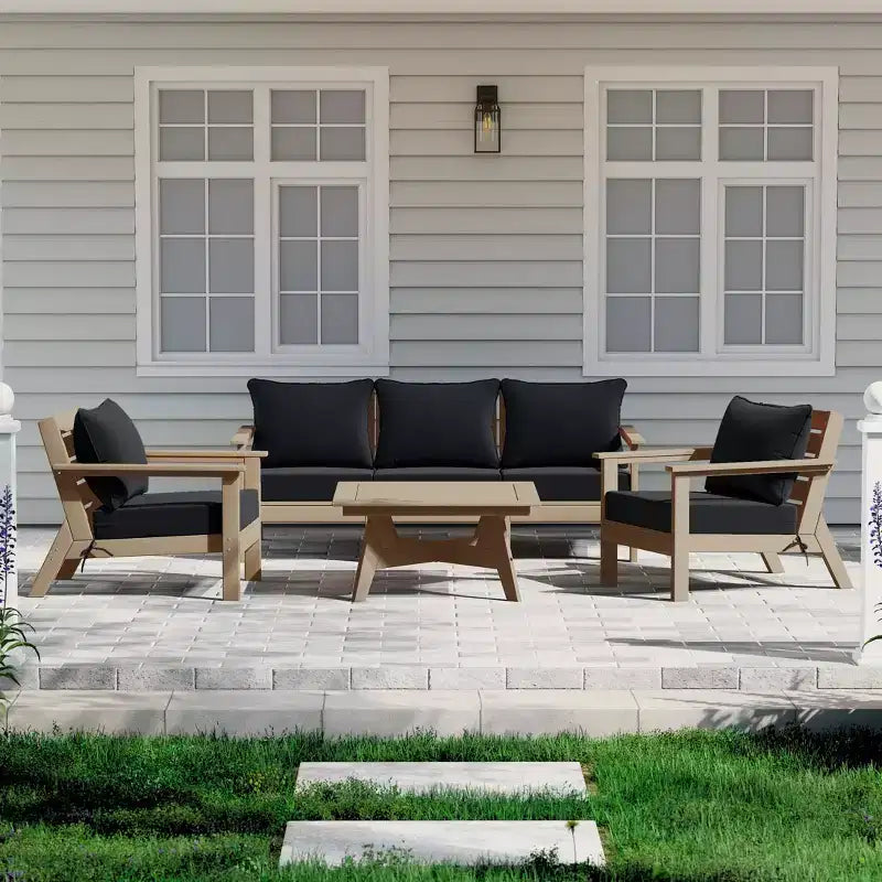 WestinTrends Avalon Salon de Jardin Modulable 6 Pièces, Bois Vieilli/Noir