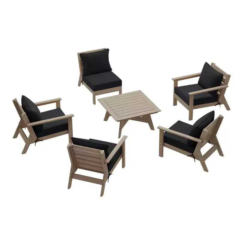 WestinTrends Avalon Salon de Jardin Modulable 6 Pièces, Bois Vieilli/Noir