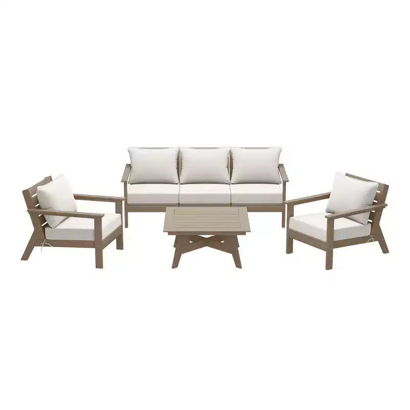 WestinTrends Avalon Outdoor 6-Piece Modular Sectional Patio Furniture Sofa Set, Weathered Wood/White