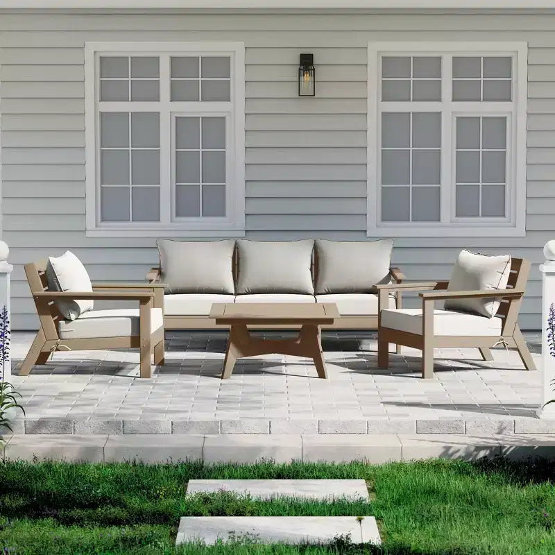 WestinTrends Avalon Salon de jardin modulaire 6 pièces en bois vieilli et blanc