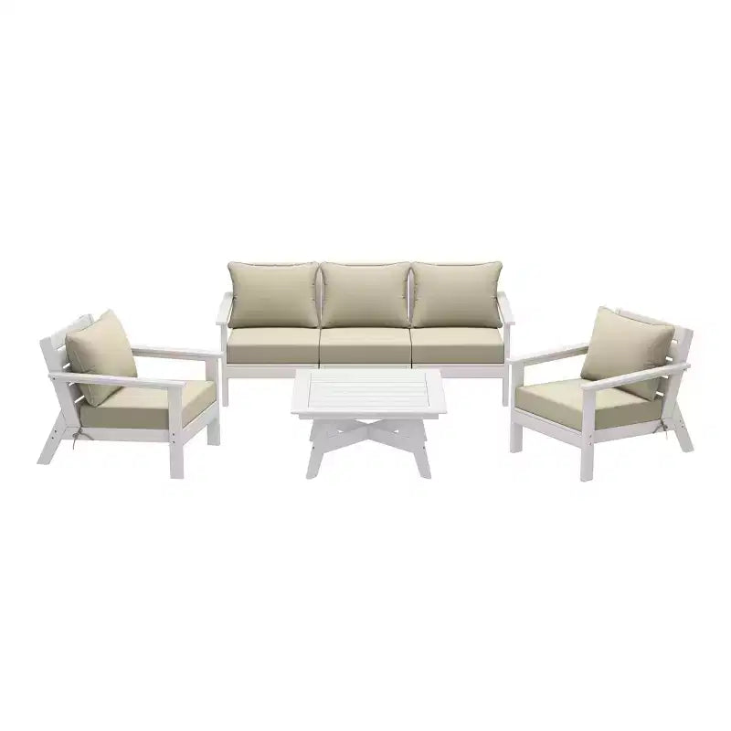 WestinTrends Avalon Outdoor 6-Piece Modular Sectional Patio Furniture Sofa Set, White/Beige