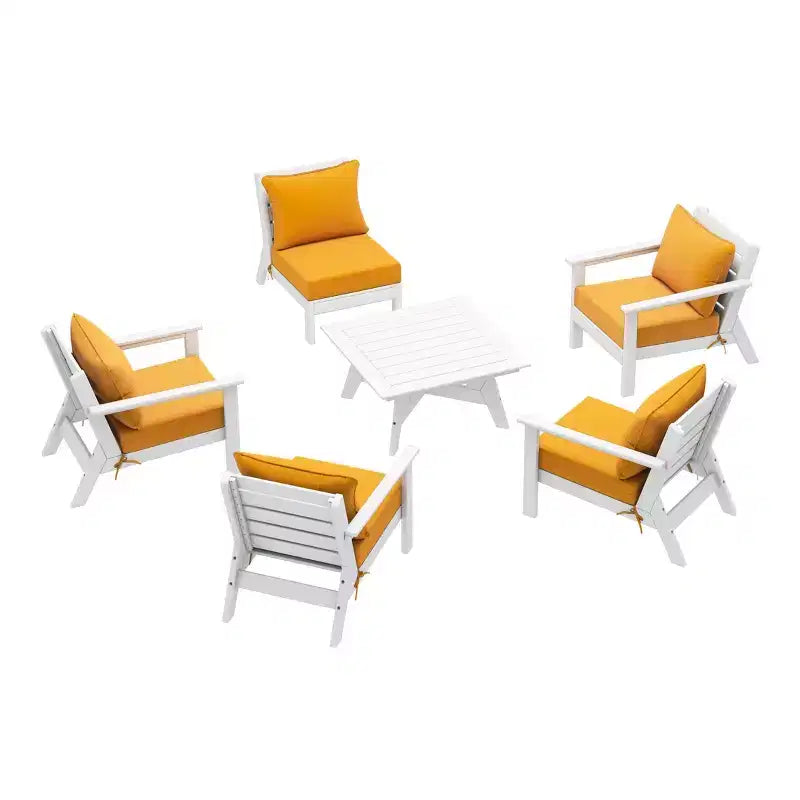 WestinTrends Avalon Salon de Jardin Modulable 6 Pièces, Canapé d'Angle, Blanc/Jaune