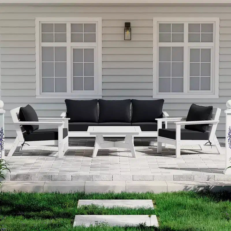 WestinTrends Avalon Salon de Jardin Modulable Extérieur 6 Pièces, Blanc/Noir