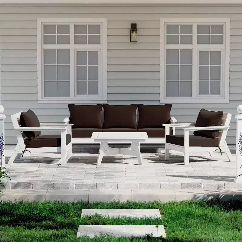 WestinTrends Avalon Salon de Jardin Modulable 6 Pièces Blanc/Marron