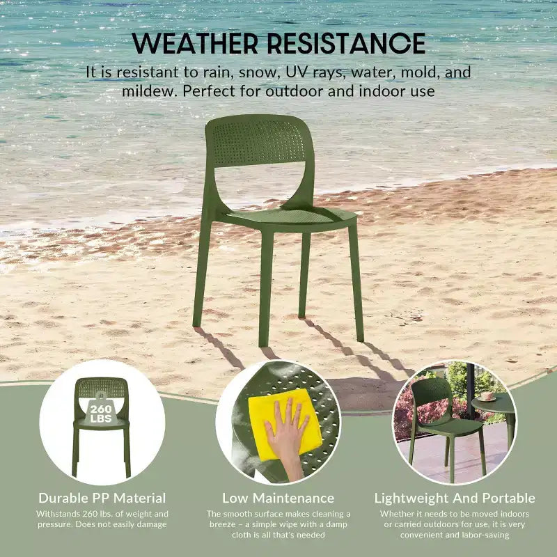 Chaise d'appoint de salle à manger moderne en résine plastique empilable WestinTrends Playa (Lot de 2)