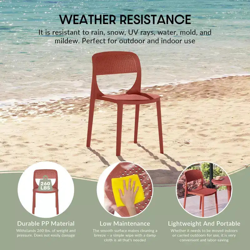 Chaise d'appoint de salle à manger moderne en résine plastique empilable WestinTrends Playa (Lot de 2)