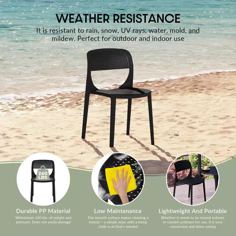 Chaise d'appoint de salle à manger moderne en résine plastique empilable WestinTrends Playa (Lot de 2)