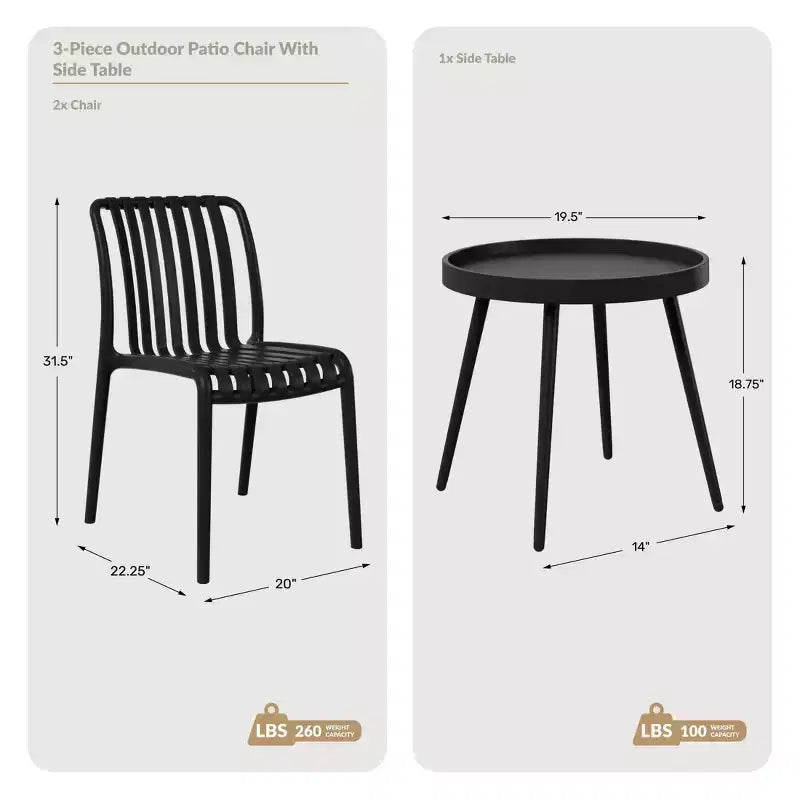WestinTrends Playa Ensemble mobilier de bistrot/balcon 3 pièces pour patio extérieur avec chaises empilables