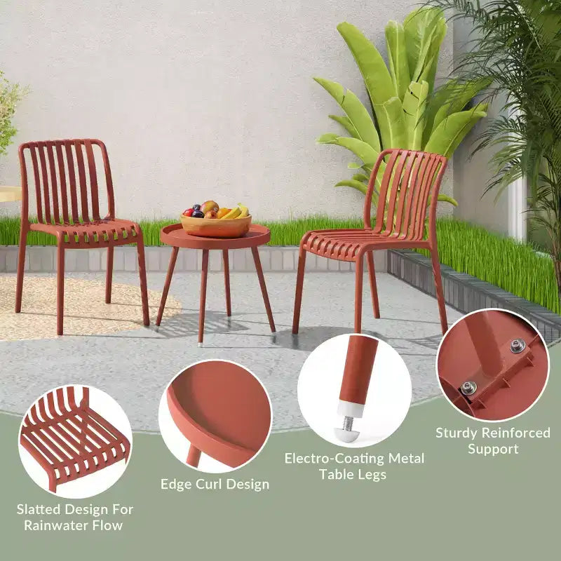 WestinTrends Playa Ensemble mobilier de bistrot/balcon 3 pièces pour patio extérieur avec chaises empilables