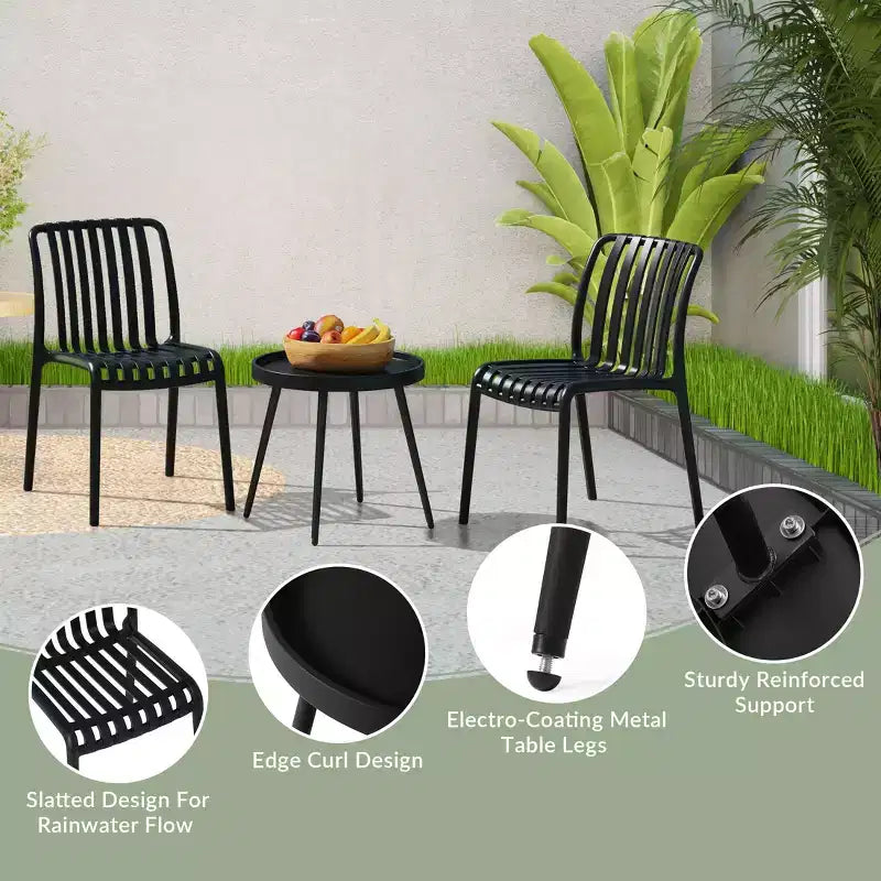 WestinTrends Playa Ensemble mobilier de bistrot/balcon 3 pièces pour patio extérieur avec chaises empilables