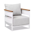 Jennifer Taylor Home Rhodes 29 Upholstered Teak & Aluminum Patio Arm Chair, Birch Gray Chenille