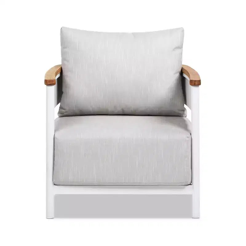 Fauteuil de patio Jennifer Taylor Home Rhodes 29 en teck et aluminium tapissé, chenille gris bouleau