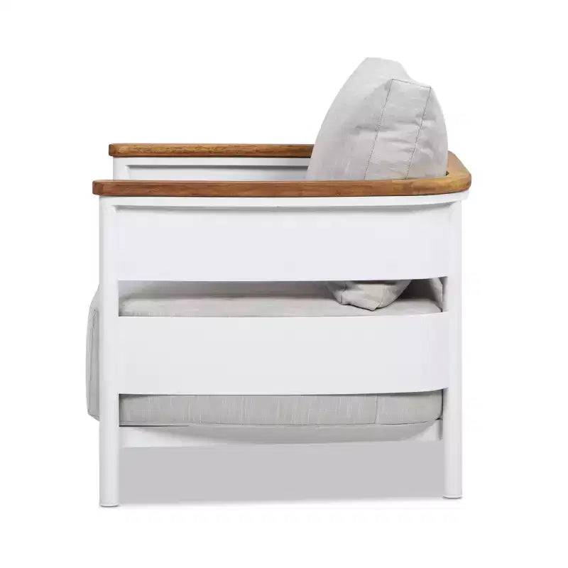Fauteuil de patio Jennifer Taylor Home Rhodes 29 en teck et aluminium tapissé, chenille gris bouleau