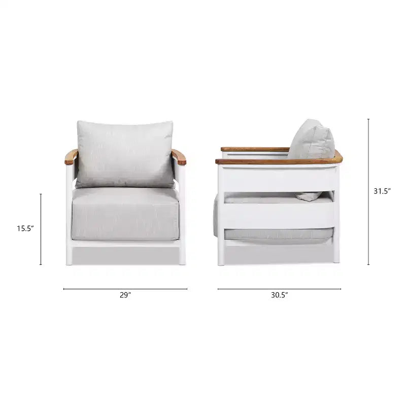 Fauteuil de patio Jennifer Taylor Home Rhodes 29 en teck et aluminium tapissé, chenille gris bouleau