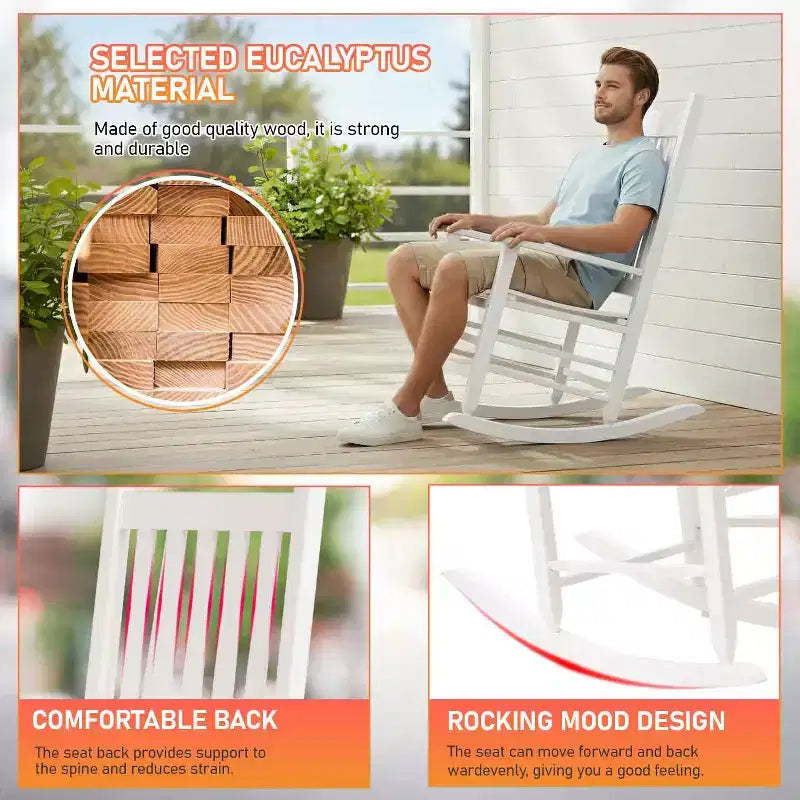 BestMassage Fauteuil à Bascule Extérieur Classique en Bois pour Patio