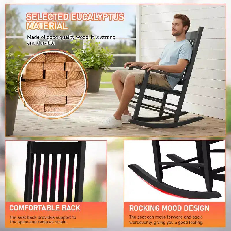 BestMassage Fauteuil à Bascule Extérieur Classique en Bois pour Patio