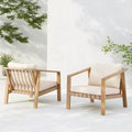 Christopher Knight Home Fraser Patio Slat Design Acacia Wood Club Chair with Cushion, Beige/Light Teak