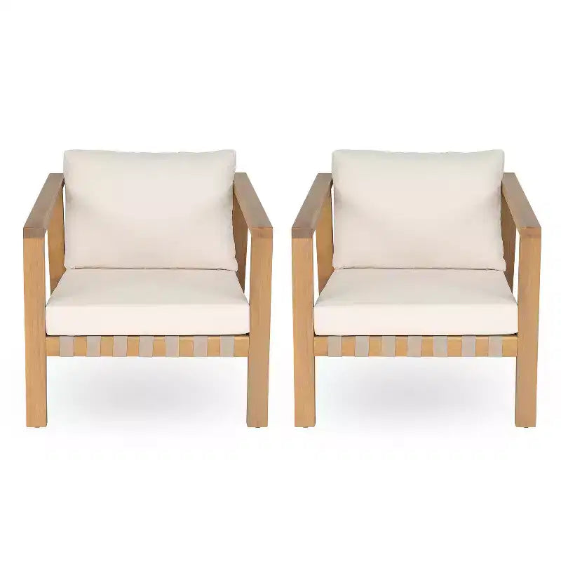Christopher Knight Home Fraser Fauteuil de jardin en bois d'acacia à lattes avec coussin, beige/teck clair
