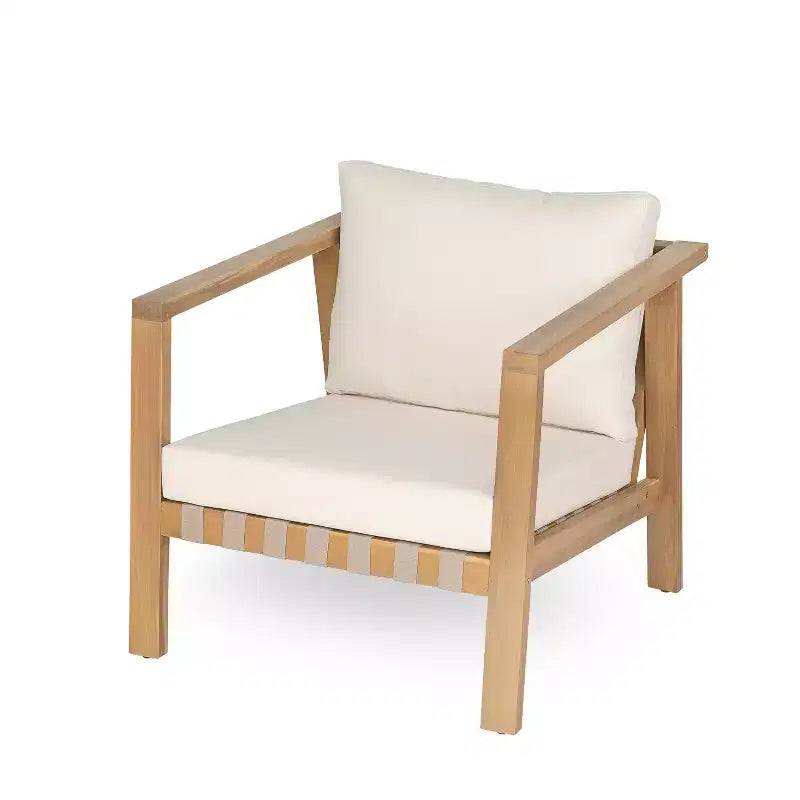 Christopher Knight Home Fraser Fauteuil de jardin en bois d'acacia à lattes avec coussin, beige/teck clair