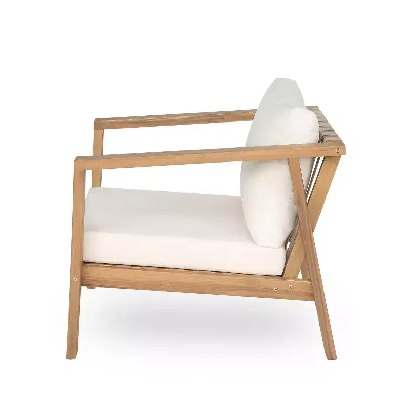 Christopher Knight Home Fraser Fauteuil de jardin en bois d'acacia à lattes avec coussin, beige/teck clair