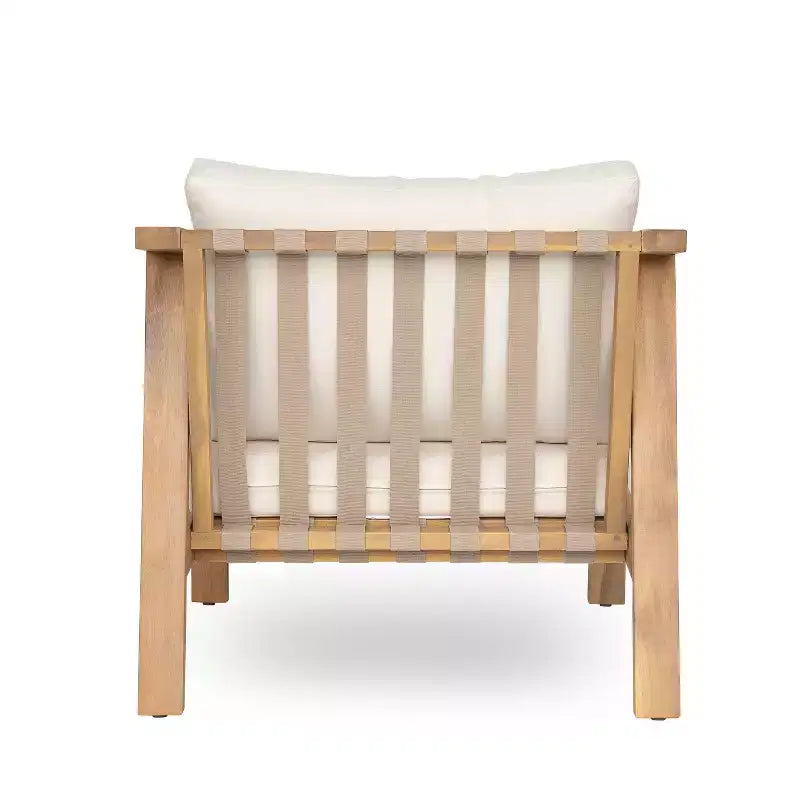 Christopher Knight Home Fraser Fauteuil de jardin en bois d'acacia à lattes avec coussin, beige/teck clair