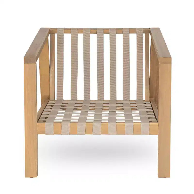 Christopher Knight Home Fraser Fauteuil de jardin en bois d'acacia à lattes avec coussin, beige/teck clair