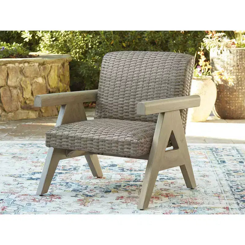 Fauteuil à bascule Signature Design by Ashley Haven Retreat avec cadre résistant à la rouille et coussin en mousse, beige