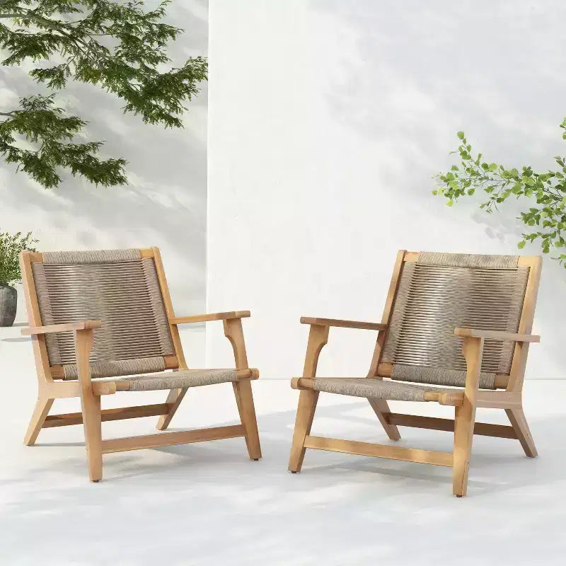 Christopher Knight Home Jana Outdoor Rope Weave Acacia Wood Lounge Accent Chair (Set of 2)