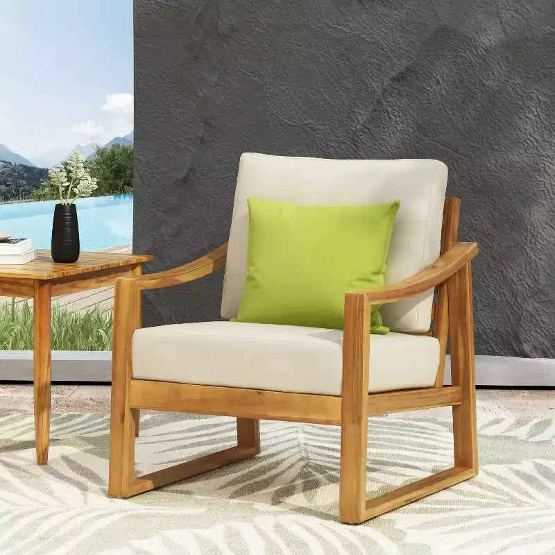 Fauteuil de club d'extérieur Samwell en bois d'acacia avec coussin Christopher Knight Home