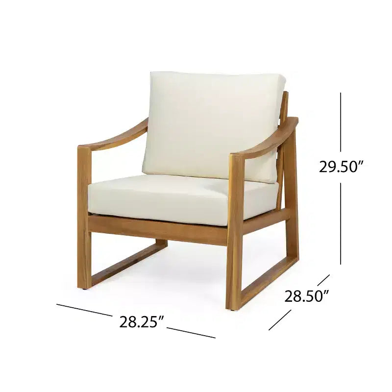 Fauteuil de club d'extérieur Samwell en bois d'acacia avec coussin Christopher Knight Home