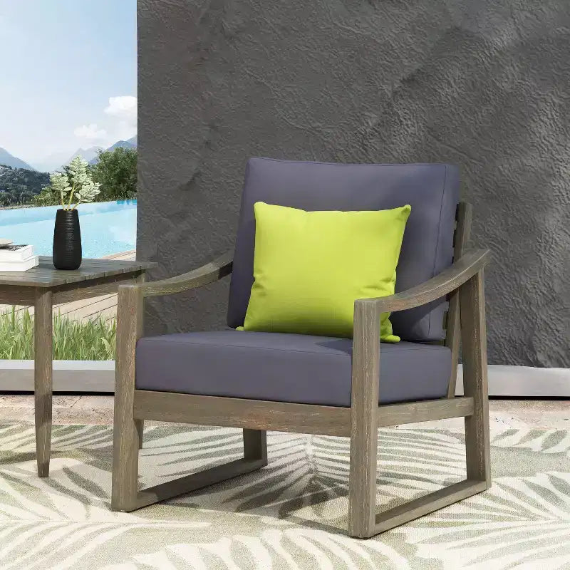 Fauteuil de club d'extérieur Samwell en bois d'acacia avec coussin Christopher Knight Home