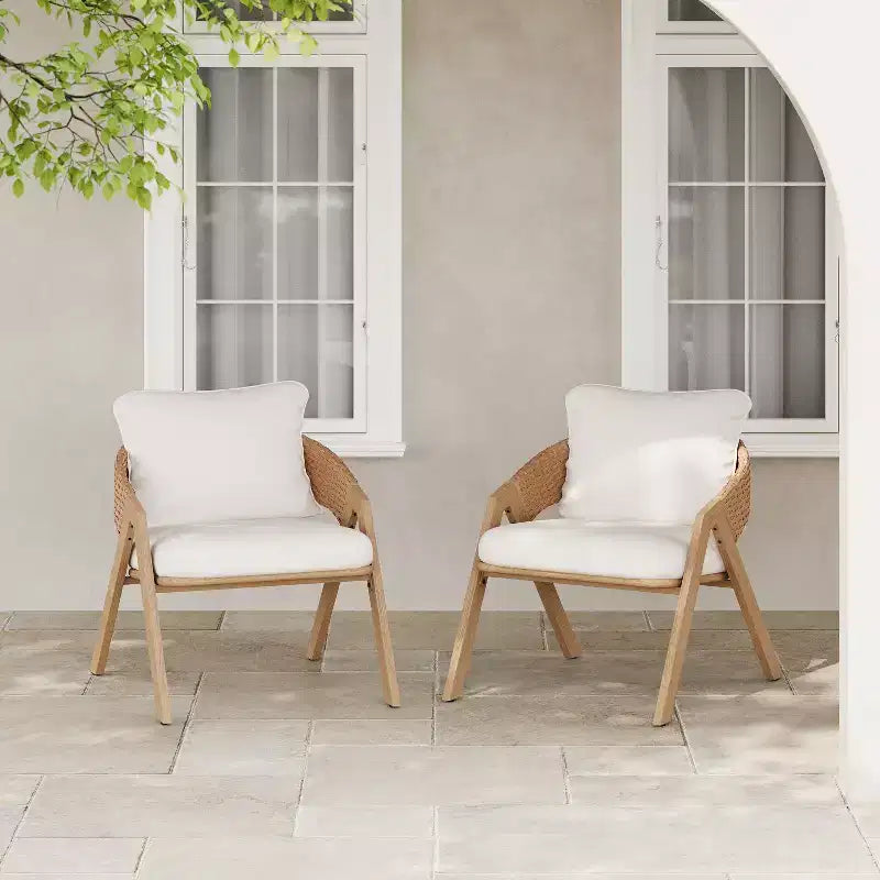 Christopher Knight Home Kaia Chaises d'appoint modernes en métal et rotin rembourrées avec finition aspect bois (Lot de 2)