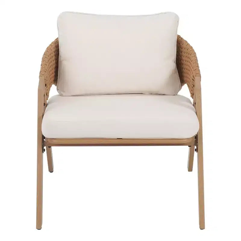 Christopher Knight Home Kaia Chaises d'appoint modernes en métal et rotin rembourrées avec finition aspect bois (Lot de 2)