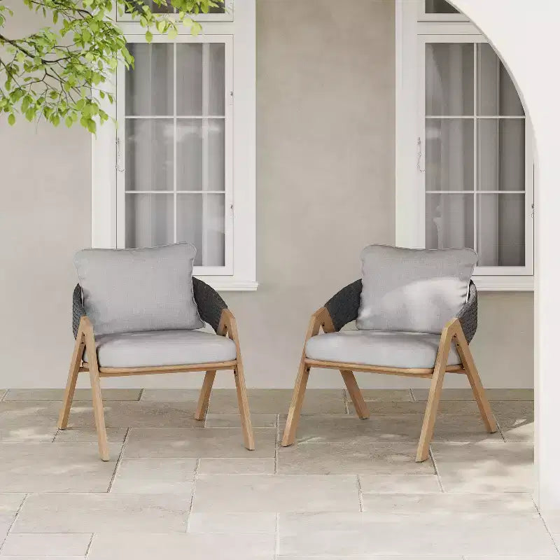 Christopher Knight Home Kaia Chaises d'appoint modernes en métal et rotin rembourrées avec finition aspect bois (Lot de 2)
